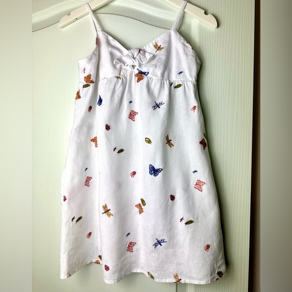 Reformation Girls White Linen Dress with Embroidery Sz 8 - RARE